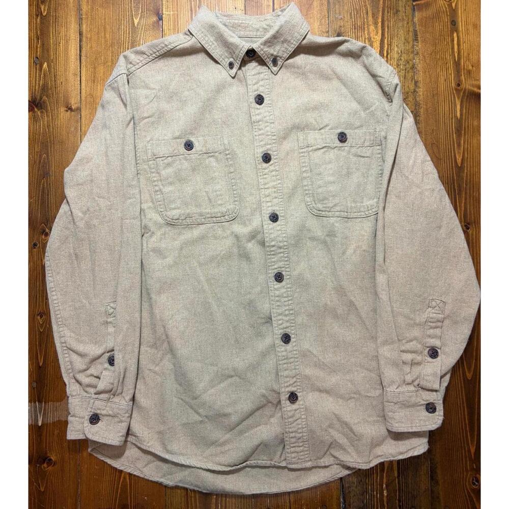 Duluth Trading Shirt Mens Medium Relaxed Fit Tan Workwear